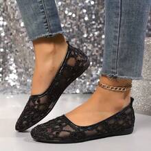 Solid Color Geometric Pattern Glitter Women's Flat Shoes, Suitable For Party, Spring, Summer, Autumn - Black - View 2