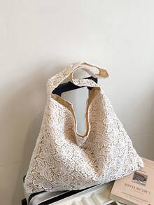 Countryside Style Women's Lace Shoulder Bag, Soft & Elegant, Large Capacity, Suitable For Commuting And Underarm Wear, Summer - Beige - View 6