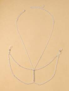 1件多层水晶胸链，性感简约女士身体链项链，夏季 - 銀色 - 查看 2