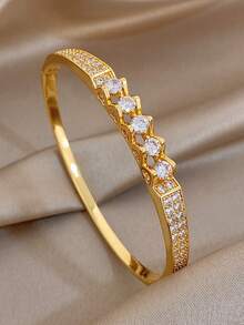 18K Gold Plated Anti-Fading Elegant Heart Sparkling Zirconia Twisted Knot Bangle Bracelet Set, Gifts For Mom, For Daily Wear, Weddings, Suitable For Daily Life, Parties, Dates, Beach, Beach Jewelry, Mother's Day Gift, Valentine's Day Gifts, Spring, Wedding Supplies, Summer Accessories - Multicolor - View 11