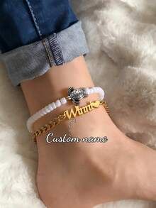 Vòng chân khắc tên hình bướm bằng thép không gỉ theo yêu cầu, vòng chân hình trái tim khắc chữ Ả Rập cá nhân hóa. - Kiểu nhiều lớp 1 - Xem 6