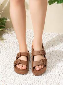 New Fashion Thick Sole Slide Sandals For Women, Non-Slip, Soft, Buckle, Outdoor Wear, Durable, Cushioned, Comfortable - Dark Brown - View 3