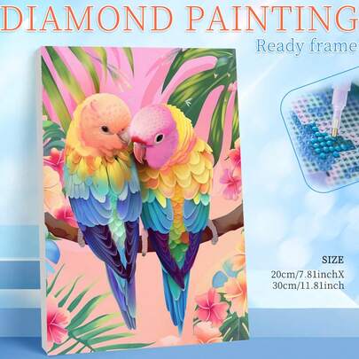 RUOPOTY 彩色鹦鹉钻石画套装（带框） 手工艺术 成人钻石画 动物 全圆/方钻钻石画 家居装饰艺术品