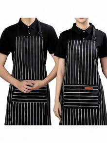 1pc Striped Bib Apron, Oil-Resistant Kitchen Apron With 2 Pockets, Adjustable Tie, Suitable For Cooking And Cleaning, Minimalist Style Apron For Chefs, Waiters, Grillers, Barbers, Adult Pocket Apron, Machine Washable Kitchen Supplies, Unisex Chef Apron For Home And Restaurant - Multicolor - View 1