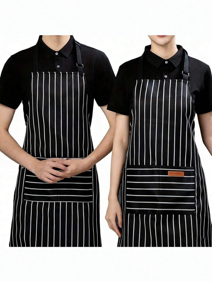 1pc Striped Bib Apron, Oil-Resistant Kitchen Apron With 2 Pockets, Adjustable Tie, Suitable For Cooking And Cleaning, Minimalist Style Apron For Chefs, Waiters, Grillers, Barbers, Adult Pocket Apron, Machine Washable Kitchen Supplies, Unisex Chef Apron For Home And Restaurant - Multicolor - View 1