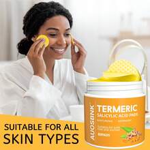 AUOSBNK Miếng bông tẩy trang Naturium chứa axit nghệ và axit salicylic, nhẹ nhàng tẩy tế bào chết, làm sạch và dưỡng ẩm, mang lại cảm giác sảng khoái và thoải mái - 100 miếng. - Axit salicylic - Xem 3