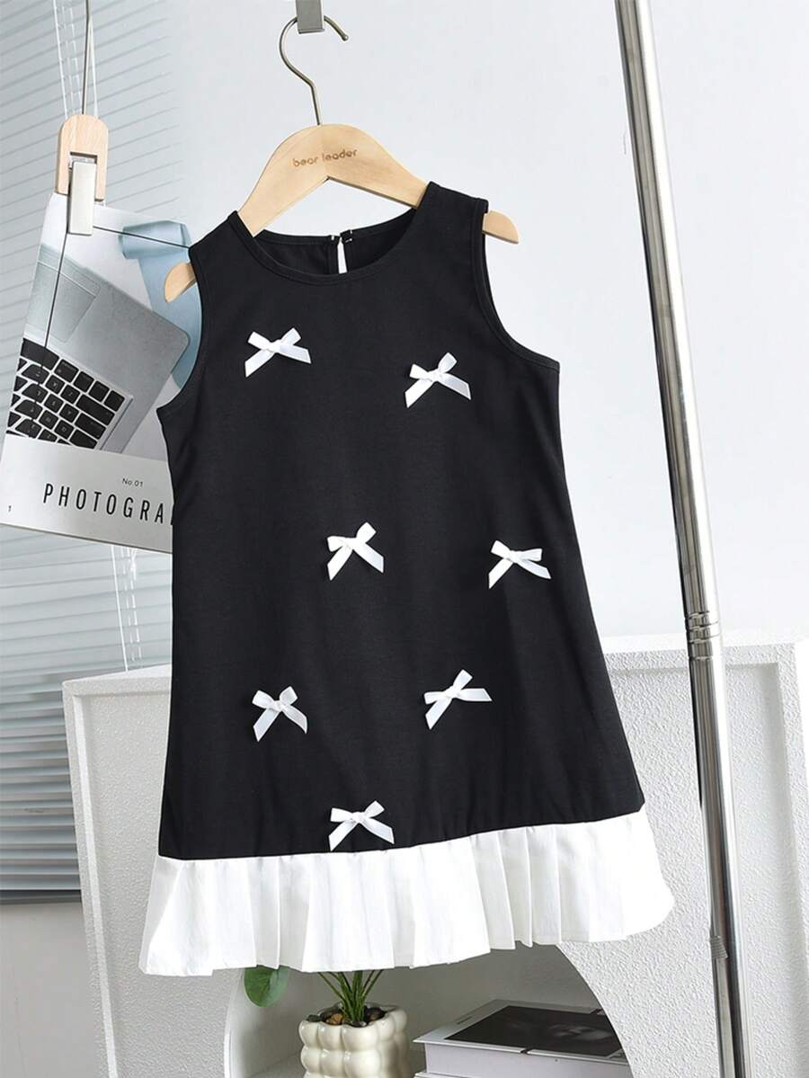 bearleader 夏季可爱蝴蝶结针织连衣裙,女童款 - 黑色 - 查看 1