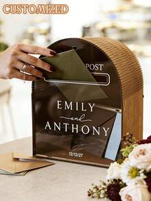 Personalized Wedding Card Box, Vintage Wooden Envelope And Gift Box Suitable For Newlyweds, Unique Wedding Gift, Elegant Anniversary And Engagement Party Decor - Multicolor - View 5