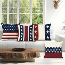 4pcs Independence Day Red & White Striped Star Pattern 4-Piece Set, Single-Sided Printed Throw Pillow Covers, Suitable For Living Room Sofa Bedroom, Pillow Inserts Not Included - Multicolor - View 9