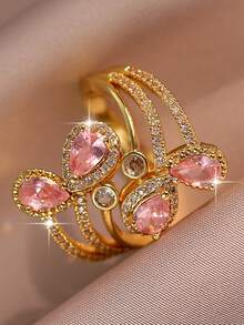 1pc Elegant Water Drop&Round Sparkle Openable Rings Fashion Cubic Zirconia Bohemian Women Ring For Bride Engagement Birthday Holiday, Travel For Mother's Day Copper Jewelry - Water Droplets - View 14