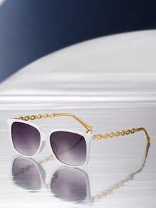 1 Pair Unisex Square White Frame Gradient Sunglasses, Suitable For Outdoor Travel, Driving, Camping, Daily Life, Street Photography, Dating, An Ideal Choice For Summer Beach Vacation, Outdoor Activities, And Travel - Trắng đen xám - Xem 2