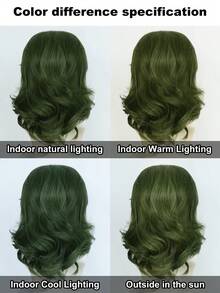 男士绿色中长款层次感卷曲波浪合成假发，适合节日、动漫展、电影角色扮演、派对及日常佩戴，耐热，外观自然，易于造型 - 墨綠色 - 查看 8