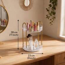 Organizador giratorio de perfumes de 3 niveles, estante de almacenamiento de maquillaje de gran capacidad, organizador de tocador, estante de almacenamiento de cosméticos para encimera de baño, accesorios de tocador multifuncionales, estante giratorio para almacenamiento de productos de cuidado de la piel y perfumes, estante de almacenamiento de cosméticos de acrílico transparente, organizador de tocador giratorio de 360°, estante de almacenamiento de baño de gran capacidad, organizador de perfumes y maquillaje con marco elegante dorado, adecuado para tocador, bandeja de almacenamiento giratoria, organizador de tocador para perfumes y maquillaje de gran capacidad - Multicolor - Ver 3
