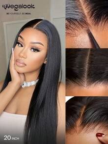 MEGALOOK 100%真人发丝柔顺直发假发，6x5预剪透明蕾丝前额，无需胶水，180%密度，适合初学者，自然日常佩戴 - SNatural - 查看 5