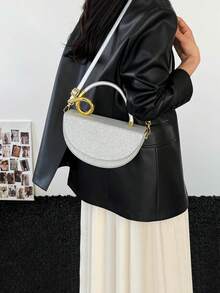 小众奢华设计银色半圆翻盖包，高端金属扭绳手柄手提包，适合晚宴、通勤和约会等场合。 - 銀色 - 查看 4