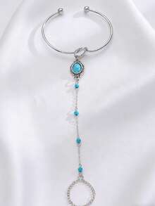 1件波西米亚原创设计极简时尚嘻哈仿绿松石金属链关节戒指手链，女士手链，适合日常、派对、约会、度假、音乐节、夏季海滩佩戴，送给朋友、家人、情侣的礼物，珠宝配饰 - 彩色 - 查看 7