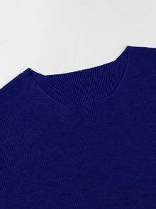 Plus Size Men's Solid Color Crew Neck Casual Loose Knit Short Sleeve Top - Blue - View 7