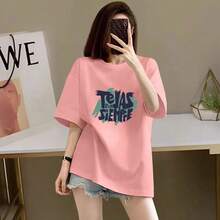 ¡Top de gran  2026!Camiseta de manga corta 100% algodón para mujer, nuevo estilo de verano 2026, corte holgado, estampada, de media manga, de alta gama, estilizadora, top de gran . - Azul marino [100% algodón] - Ver 11