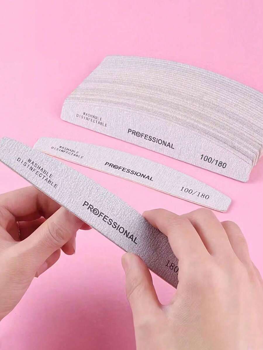 5 piezas Limas de uñas profesionales en forma de media luna, adecuadas para uñas naturales, fácil de crear una manicura suave, para uso en el hogar y en el salón - Multicolor - Ver 1