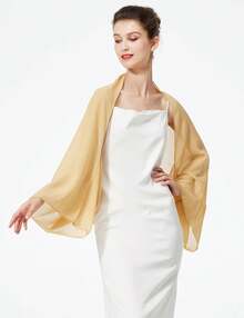 Bridal Wedding Chiffon Shawl Shrug With Arm Hole Bridesmaid Cover Up Evening Party Summer Shawl - 芥末黃 - 查看 4