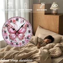 Diamond Butterfly Design - 1 Piece 10inch European And American Style Round Silent Wall Clock - Battery Not Included, Silent Wall Clock, Adds A Joyful Touch To Your Study Or Living Room, A Perfect Gift For Friends And Family,Battery Operated Wall Clock,Battery Wall Clock,Silent Wall Clock,Reloj De Pared,Room Decor,Clock - Style 1 - View 8