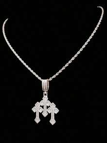 1pc Cubic Zirconia Cross Pendant & 1pc Stainless Steel Twisted Chain Necklace, Unisex Hip Hop Punk Pendant Necklace, Fashionable Vintage Jewelry, Suitable For Daily Wear Or Party, Gift For Valentine - 黃金 - 查看 8