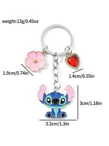 Disney, 1pc Cute Stitch Metal Keychain: A Cartoon Stitch Keychain Featuring A Flower Pendant, Perfect As An Accessory For Travel Backpacks. Ideal For Attaching To Bags And Keys, It Makes An Excellent Valentine's Day Gift For Your Partner! - Multicolor - View 10