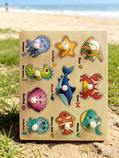 1-3岁宝宝木制水果拼图板，蒙特梭利感官学习玩具，水果识别拼图益智玩具，带易握手柄，天然木制早教玩具