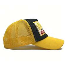 1pc Unisex Embroidered Baseball Cap, Mesh Breathable Snapback Hat, Dad Hat, Casual Sun Protection Cap For Outdoor Activities, Fishing, Hiking, Cycling, Matching Leisure Outfits - 黃色 - 查看 2