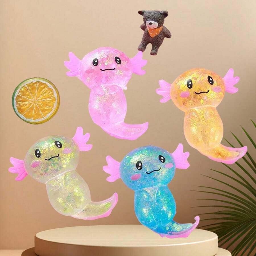 1个亮面墨西哥钝口螈减压玩具，可爱麻糬软萌感官玩具，适合儿童和成人，缓解压力，生日派对和复活节礼物（4种颜色）