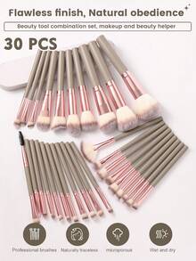 43件套化妆工具套装，包括：30支化妆刷套装+1个多功能防水拉链化妆包+1个发带+2个手碗挂绳+3个化妆海绵+2个迷你化妆海绵+3个迷你气垫粉扑+1套化妆刷清洁工具，一应俱全，新手友好 | 方便旅行携带，送礼佳品 | 新手/女性的完美之选 - 彩色 - 查看 2