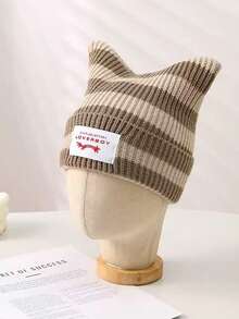 1pc Men's Minimalist Cat Ear Sewn Label Y2K Knit Beanie Hat, Cute & Fashionable, Suitable For Autumn/Winter Warmth And Daily Wear - Multicolor - View 19