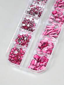 12pcs 3D Nail Art Rhinestones, Mixed Shapes & Sizes, DIY Nail Jewelry Decorations, Suitable For Women & Girls - Hot Pink - View 6