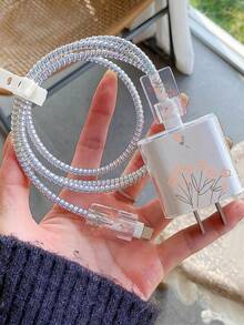 5pcs Transparent Square Tulip Shaped Cable Protector Set, Suitable Compatible With Apple 18W/20W Original Fast Charger - Multicolor - View 5