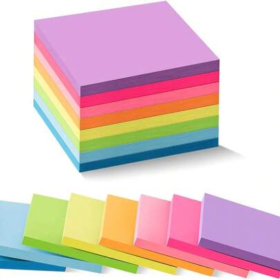8 Color Self-Adhesive Sticky Notes, Assorted-Color Fluorescent Sticky Note Pads, Sticky Notes - Ideal For Note, Scheduling Weekly Activities, Meal Planning, To-Do Lists, Refrigerator Notes, Study Reminders, Goal Tracking, Appointment Reminders, Gym Schedules | Gifts For Moms, Teachers, Fitness Enthusiasts, Students, Colleagues, College Students | Back-To-School Supplies, Back-To-School Season, School Supplies, Office Supplies