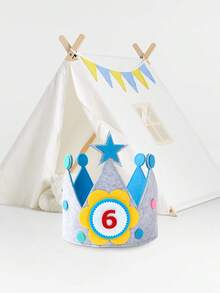 Blue Reusable Birthday Crown With Numbers,Kids Birthday Hat Fabric Crown Pertain Kids Boy Toddler Girl Baby Bday Hats,Perfect As Party Favors - Blue - View 7