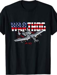 Military Airplane A-10 Warthog American Flag T-Shirt - 黑色 - 查看 1