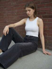 Jeans de pierna ancha y corte holgado de estilo estadounidense negro para mujer, modelo de primavera/otoño 2025, pantalones culotte rectos y de moda - Negro - Ver 4