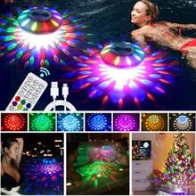 Rechargeable Floating Pool Lights 2 Pack - Pool Light that Float with Vibrant RGB Colors IP68 Waterproof Pool Lights Upper and Lower Color Changing Floating Led Lights for Pond Bathtub and Party - Paquete de 2 - Ver 1