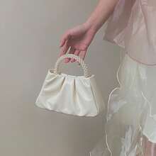 Pearl Pleated Versatile Fashion Cloud Shaped Mini Shoulder Bag, Fresh Style - White - View 6