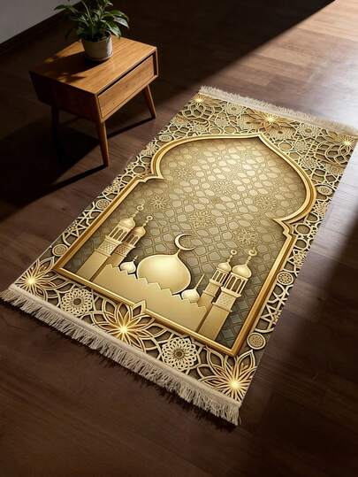 1 chiếc chăn họa tiết nhà thờ Hồi giáo vàng, chăn trang trí họa tiết hoa, thảm phong cách Bohemian, thảm trang trí thiết kế tinh xảo, thảm viền tua rua