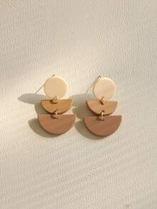 1 Pair Bohemian Style Ombre Brown Half-Circle Acrylic Dangle Earrings, Music Festival Holiday Party Gift For Women - Khaki - View 5