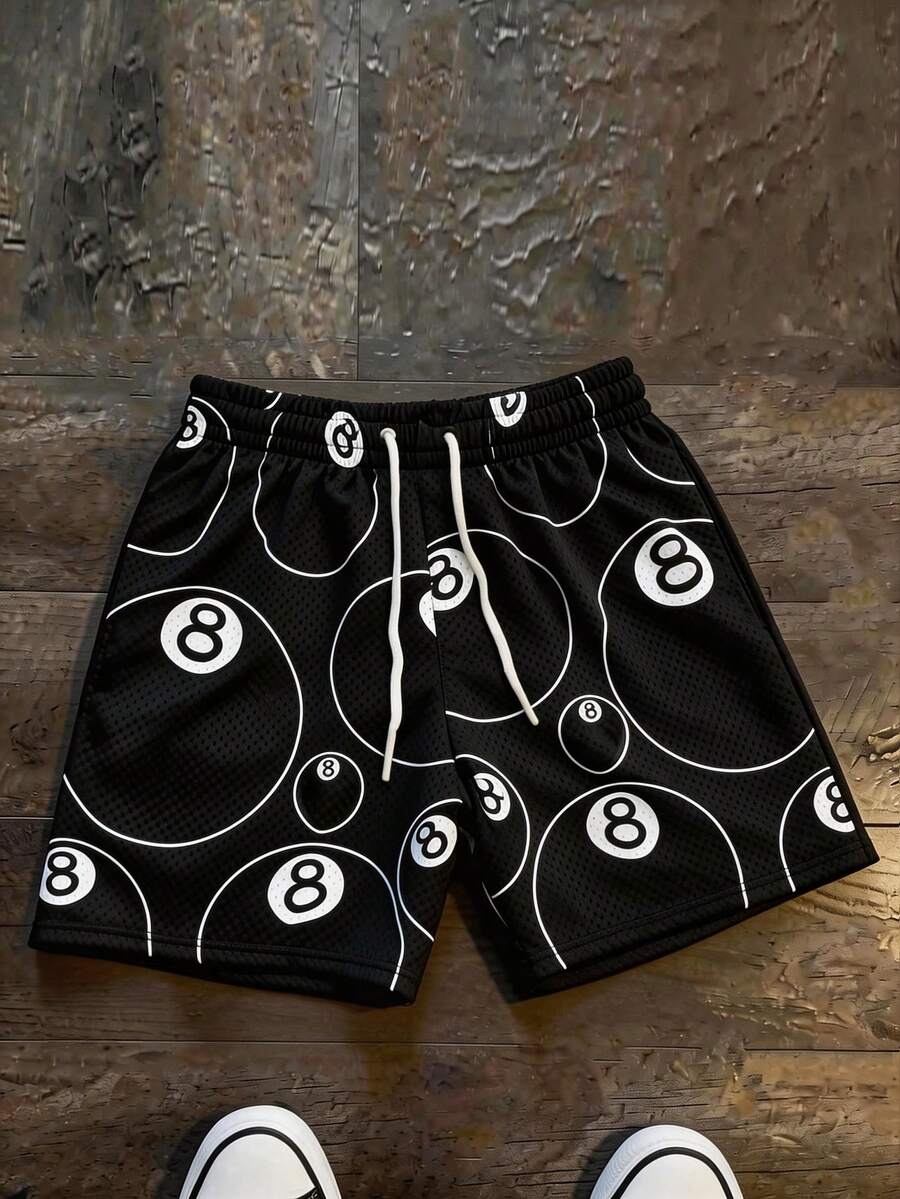Men's Statement Print Shorts Fashion Designer Patterned Casual Daily Wear Shorts - 黑色 - 查看 1