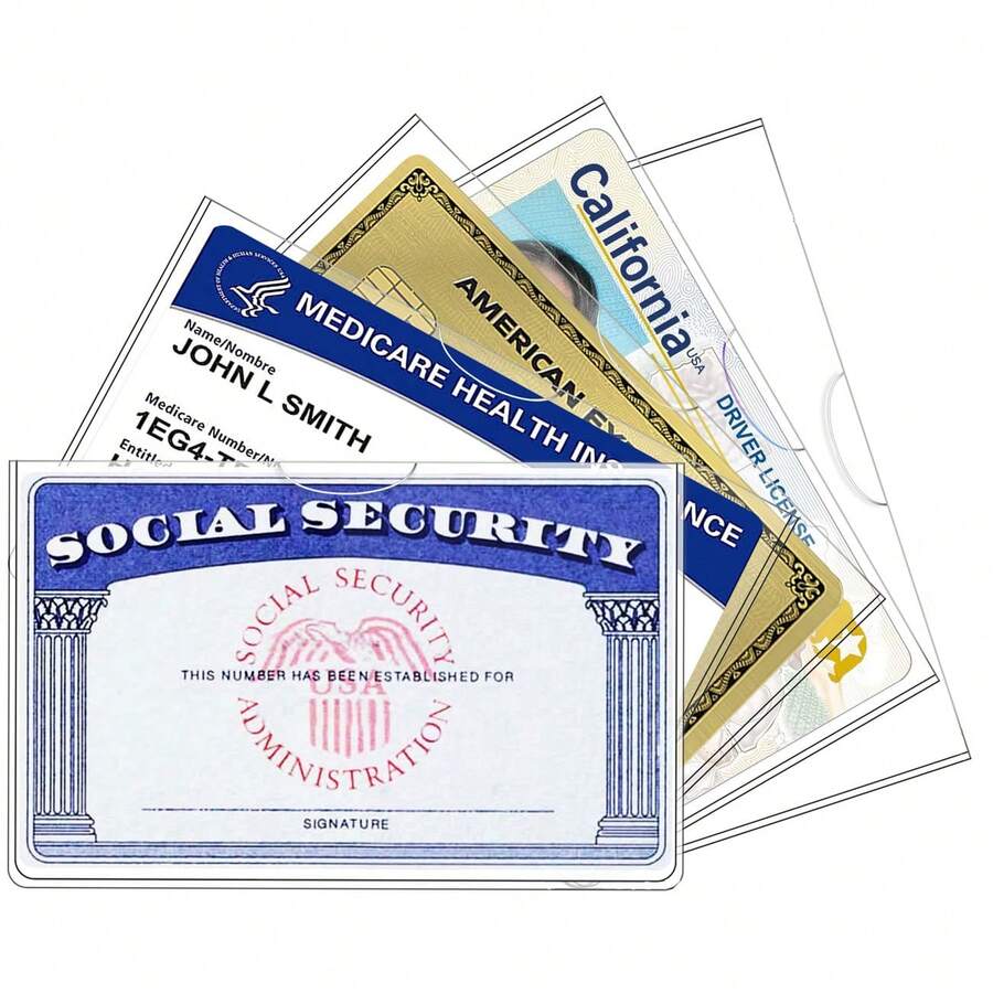 5 Pack Social Security Card Protector Sleeves, Ultra Clear & Durable 31Mil Waterproof SSN/New Medicare/Credit Card Holder, Soft ID/Debit/Credit/Index Card Storage Sleeves - Rectangle - View 1