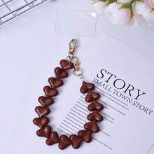 心形亚克力树脂钥匙扣，时尚亚克力心形手机挂绳，情人节心形串珠手机挂绳，手提包链 - 彩色 - 查看 6