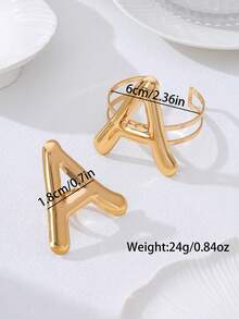 2pcs Women's Open Letter & Geometric Bracelet And Ring Set - Geometric Letter Set - View 2