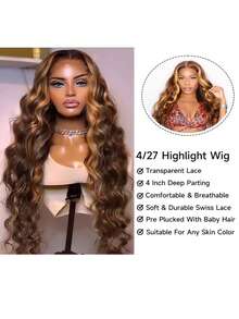 蕾丝前假发,真人混纺发丝,柔软 Remy 13x4 高清蕾丝前假发,200 密度水波纹巴西原生真人混纺发丝假发 - SP4/27 - 查看 7