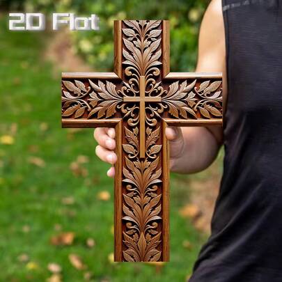 1pc, 2D Flat, Rustic Wooden Cross, Church Style Wall Decoration, Church Pendants, (8*12 Inches/20*30cm) Wall Hanging Cross, A Good Choice For Home Wall Decoration, 2D Flat