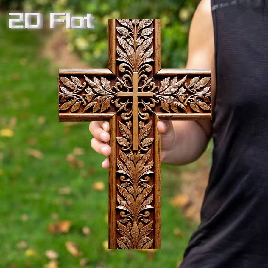 1pc, 2D Flat, Rustic Wooden Cross, Church Style Wall Decoration, Church Pendants, (8*12 Inches/20*30cm) Wall Hanging Cross, A Good Choice For Home Wall Decoration, 2D Flat - 1PC - View 1