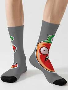 1 Pair Of Novelty Socks, Personalized 360 Print Socks, Unisex, Versatile Fashion Mid-Calf Socks, Street Style Couple Socks - Grey - View 4